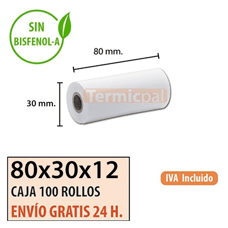 100 ROLLOS DE PAPEL TÉRMICO 80X35X12