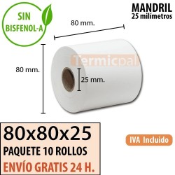 10 ROLLOS DE PAPEL TÉRMICO 80X80x25