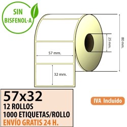 57x32 - 12 Rollos Etiquetas Térmicas