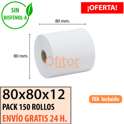 150 ROLLOS DE PAPEL TÉRMICO 80X80X12