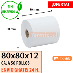 50 ROLLOS DE PAPEL TÉRMICO 80X80X12