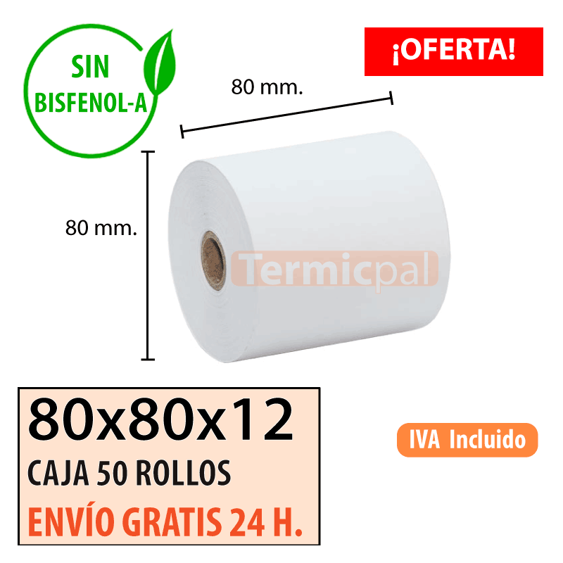 50 ROLLOS DE PAPEL TÉRMICO 80X80X12