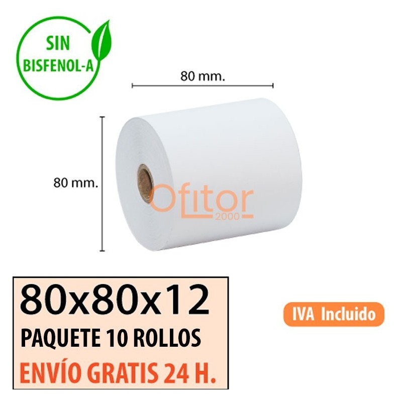 Papel térmico 80x80x12 al mejor precio Envío Urgente Gratis