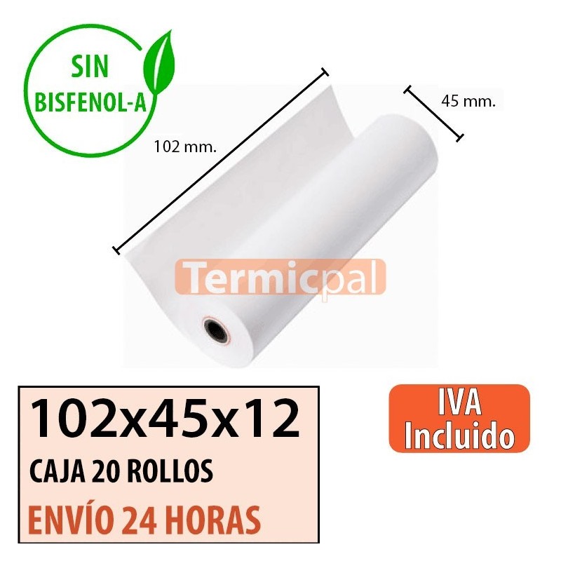 20 ROLLOS DE PAPEL TÉRMICO 102x45x12
