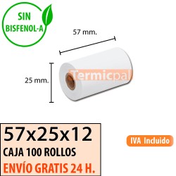 100 ROLLOS DE PAPEL TÉRMICO 57x25x12