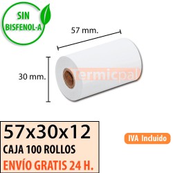 100 ROLLOS DE PAPEL TÉRMICO 57x30x12