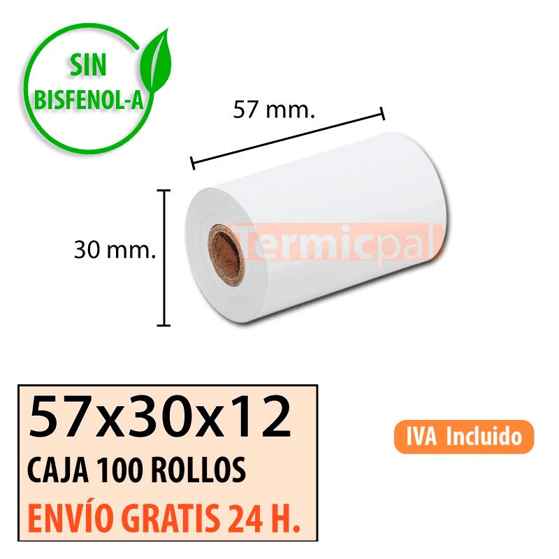 100 ROLLOS DE PAPEL TÉRMICO 57x30x12
