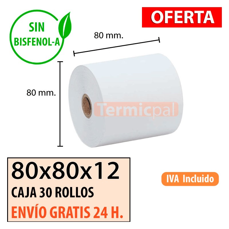 Papel térmico 80x80x12 al mejor precio Envío Urgente Gratis