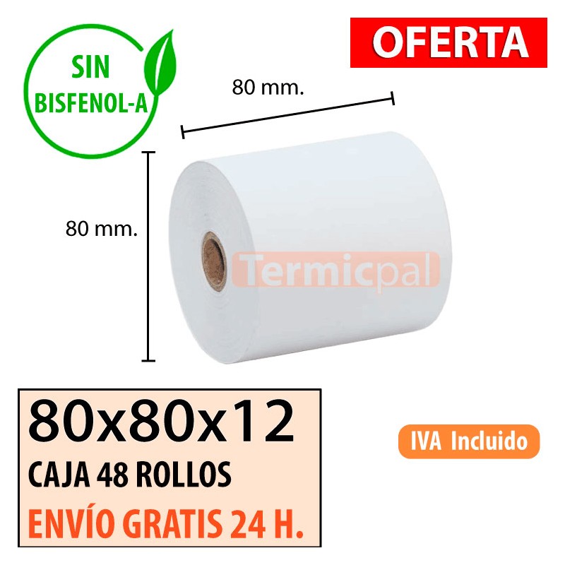 Papel térmico 80x80x12 al mejor precio Envío Urgente Gratis