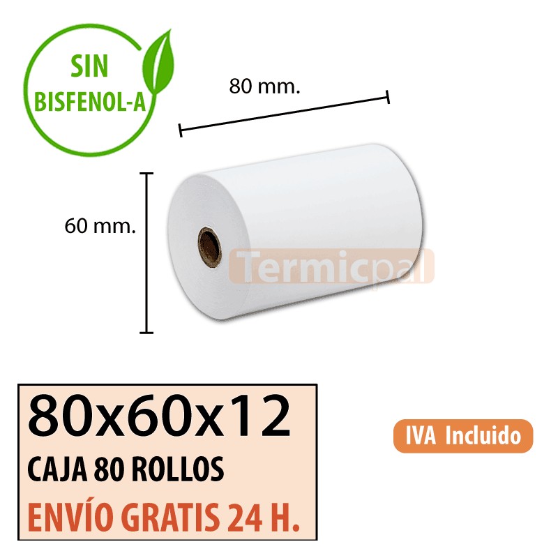 Papel térmico 80x60 al mejor precio Envío Urgente Gratis