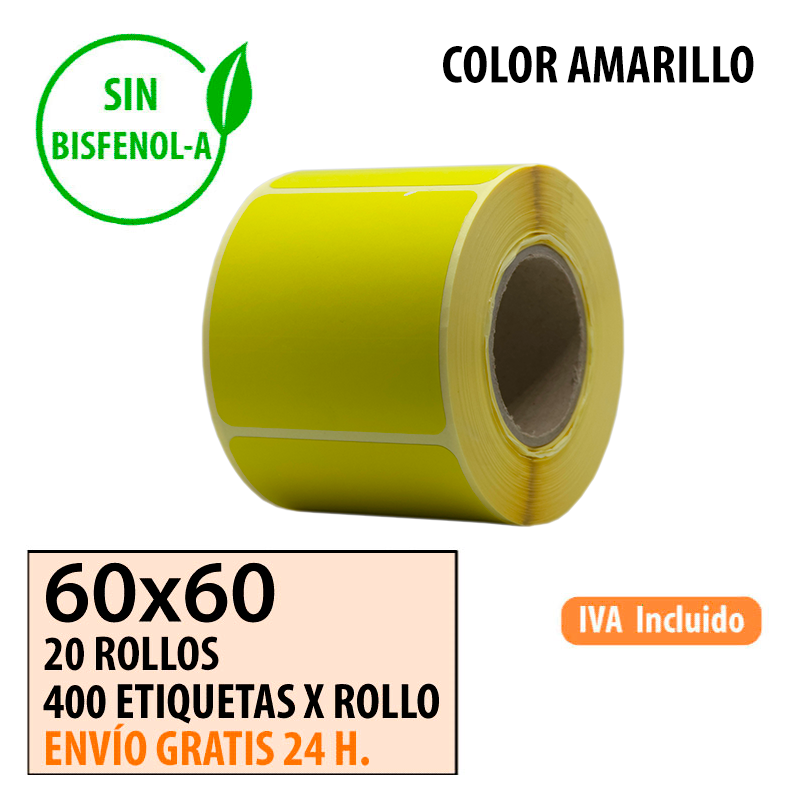 Etiqueta térmica 60x60x40 amarilla al mejor precio Envío Urgente Gratis