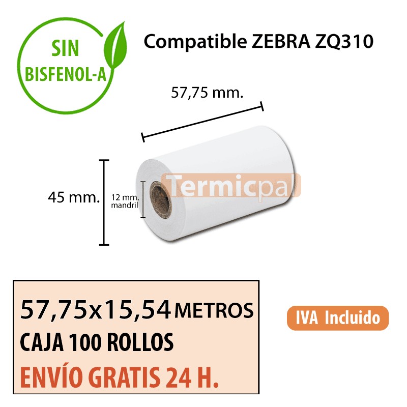 Papel Zebra 57,75x15,54 mts al mejor precio Envío Urgente Gratis Papel Zebra 57,75x15,54 mts al mejor precio Envío Urgente Gratis
