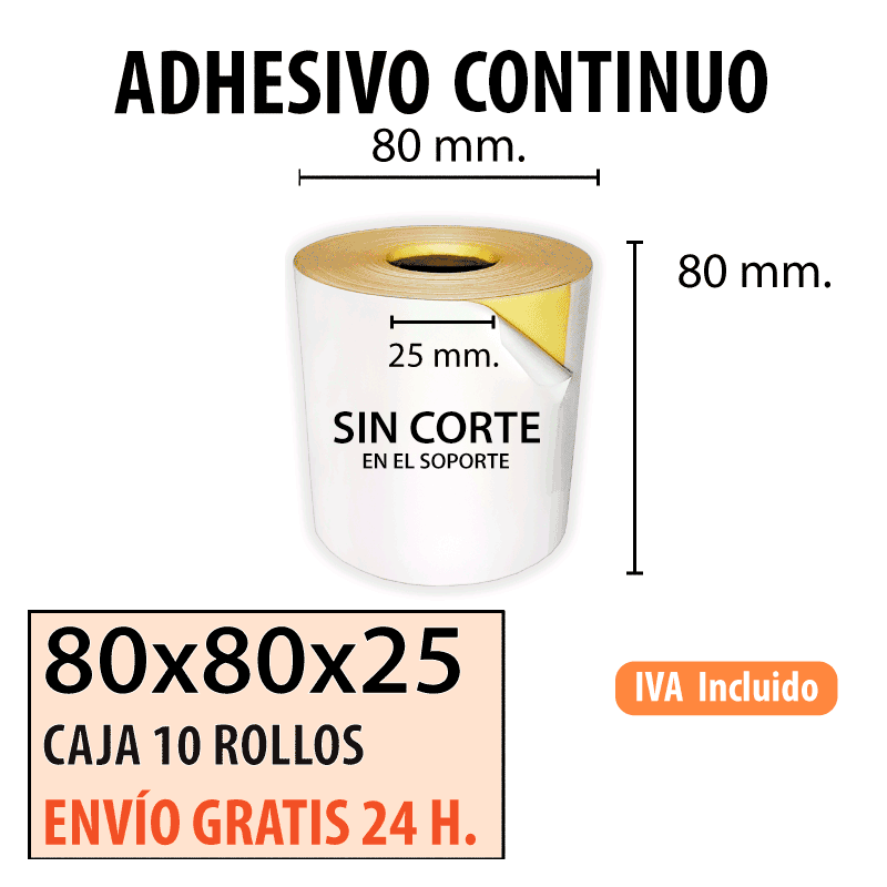 Papel térmico 80x80x25 Adhesivo al mejor precio Envío Urgente Gratis