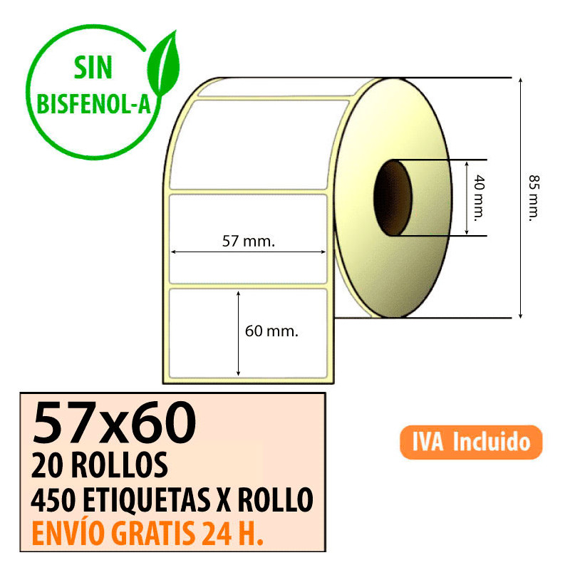 Etiqueta térmica 57x60x40 al mejor precio Envío Urgente Gratis