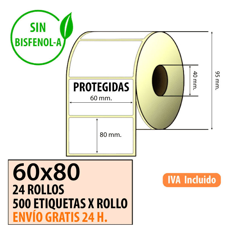 Etiqueta térmica 60x80x40 Protegida al mejor precio Envío Urgente Gratis