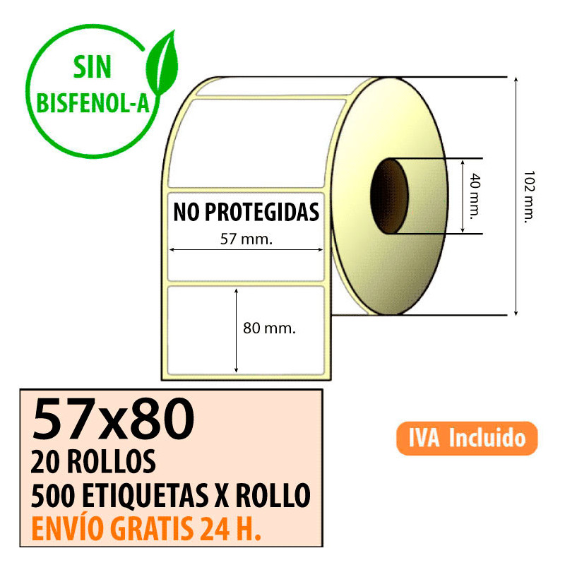 Etiqueta térmica 57x80x40 al mejor precio Envío Urgente Gratis