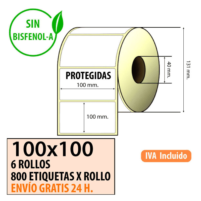 Etiqueta térmica 100x100x40 Protegidas al mejor precio Envío Urgente Gratis