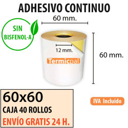 Papel térmico 60x60x12 Adhesivo continuo Envío Urgente Gratis