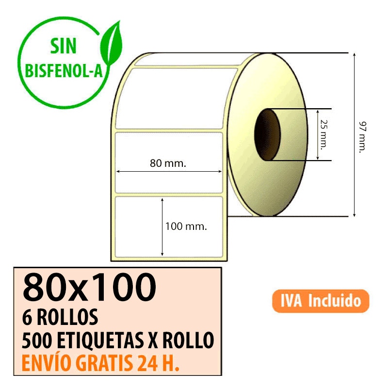 Etiqueta térmica 80x100x25 al mejor precio Envío Urgente Gratis