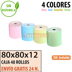 Papel térmico 80x80 de Colores Surtidos Envío Urgente Gratis