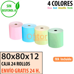 Papel térmico 80x80 de Colores Surtidos Envío Urgente Gratis