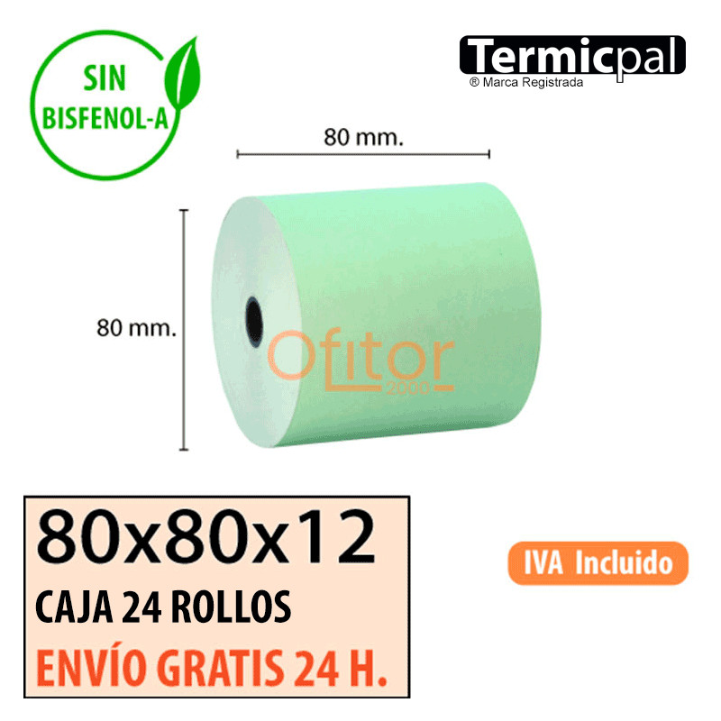 Papel Térmico 80x80 de Color Verde Envíos Urgentes Gratis