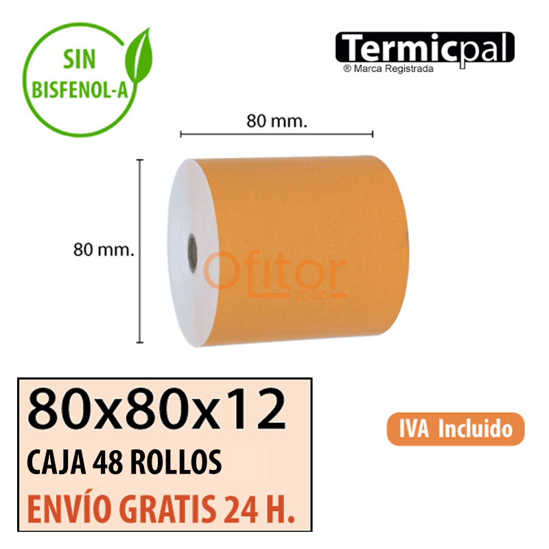 Papel Térmico 80x80 de Color Naranja Envíos Urgentes Gratis