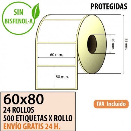 60X80 - 24 R. Etiquetas Térmicas PROTEGIDAS