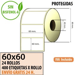 60X60 – 24 Rollos de Etiquetas Térmicas PROTEGIDAS